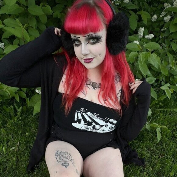 Too Fast ✦ It’s Alive Corset Tube Top ✦ Zombie Graphic Lace-Up Back Horror Glam - Picture 3 of 6